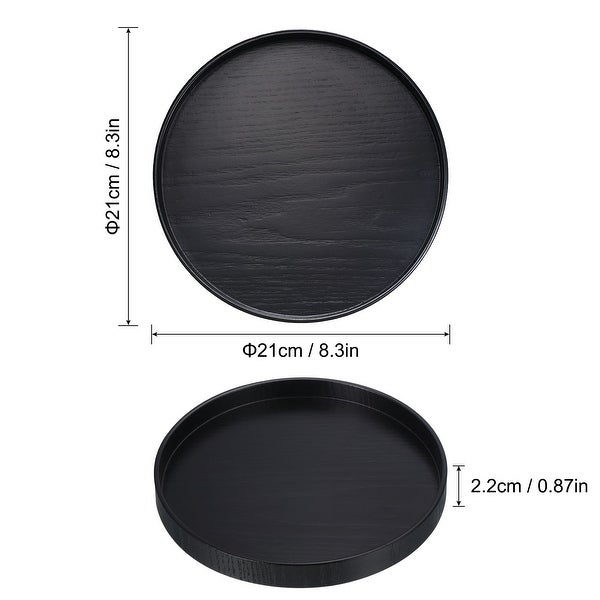 Wood Serving Tray Round Decorative Platter Home Kitchen Table， Black