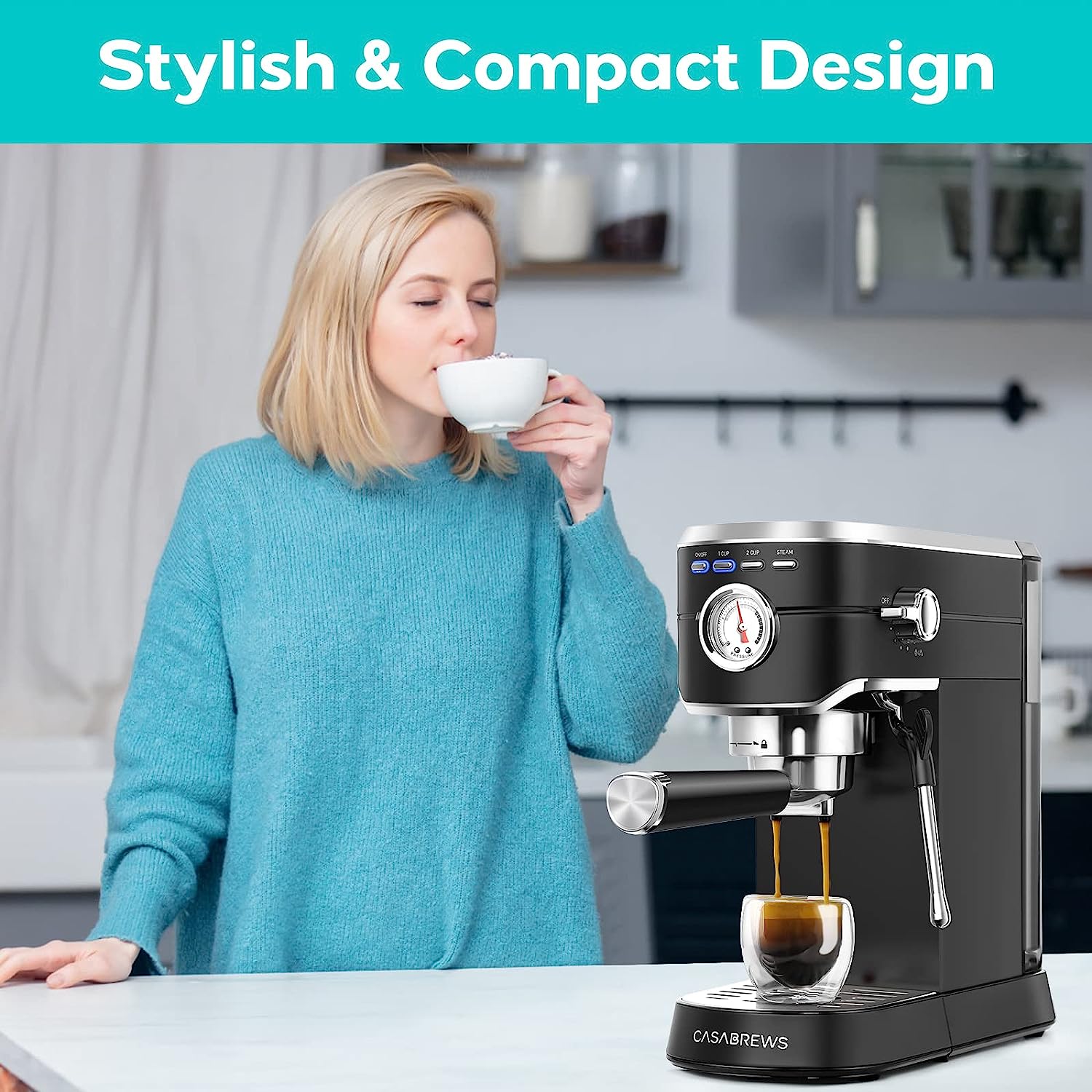 Machine 20 Bar, Professional Espresso Maker with Milk Frother Steam Wand, Compact Espresso Coffee Machine with 34oz Removable Water Tank for Cappuccino, Latte, Gift for Dad or Mom