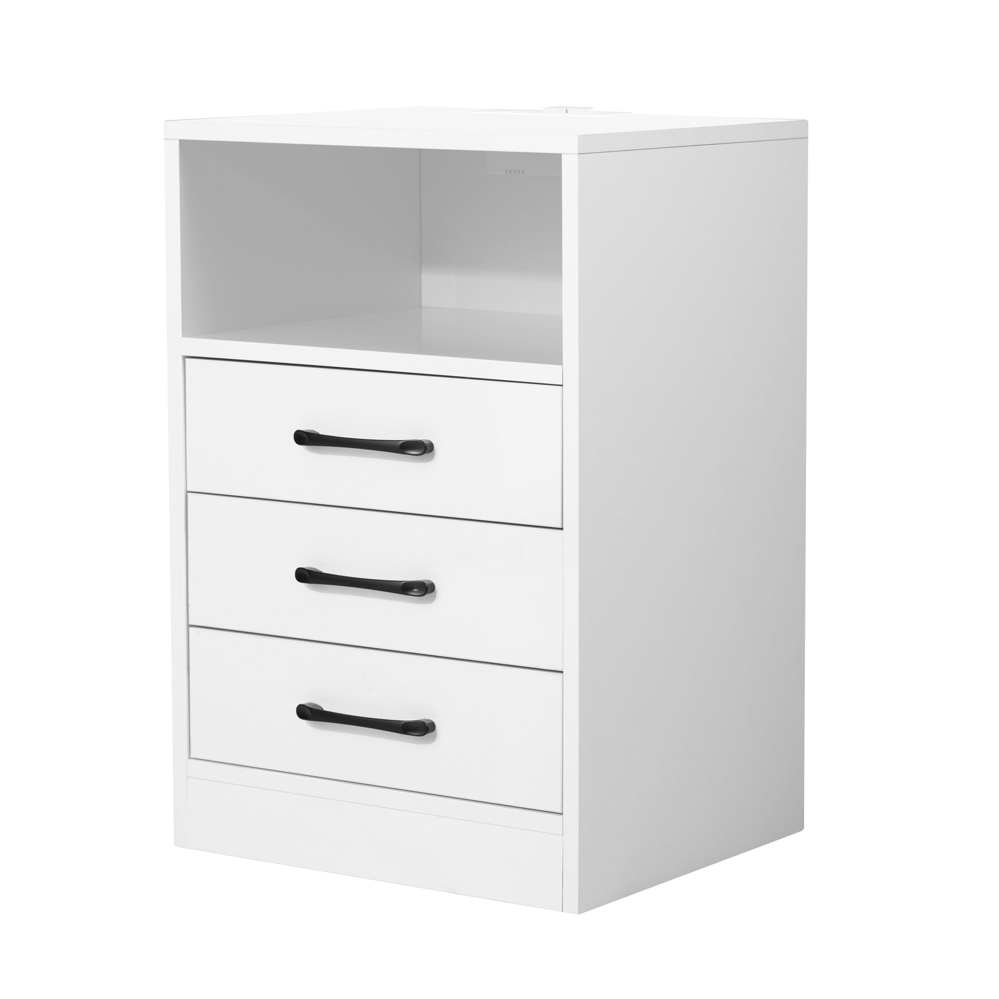 Suzicca Nightstand with 3 Drawers and Cabinet,USB Charging Ports and ,White