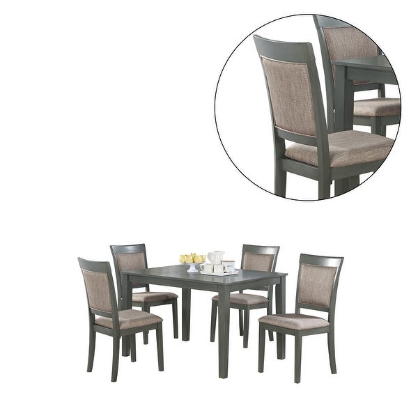 Wooden 5 Piece Dining Set with Upholstered Back and Seat in Oak