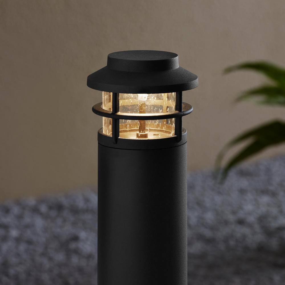 Hampton Bay Marion 20''H Black Low Voltage LED Bollard Path Light with Seeded Glass LBW1501LX-01