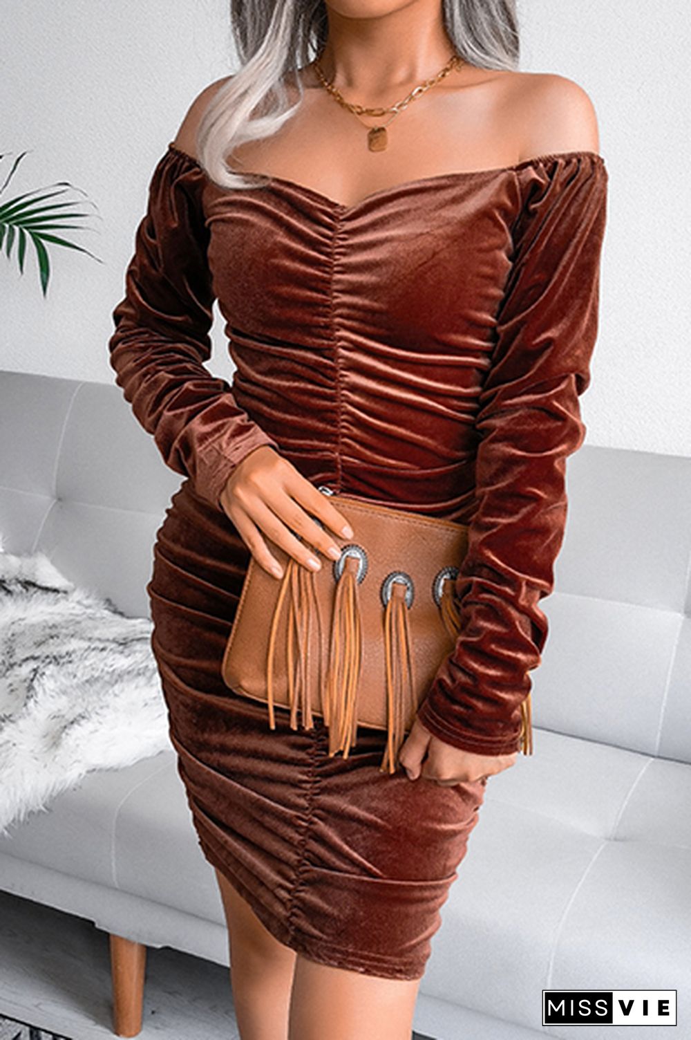 Fashion Elegant Solid Split Joint Fold Square Collar Pencil Skirt Dresses