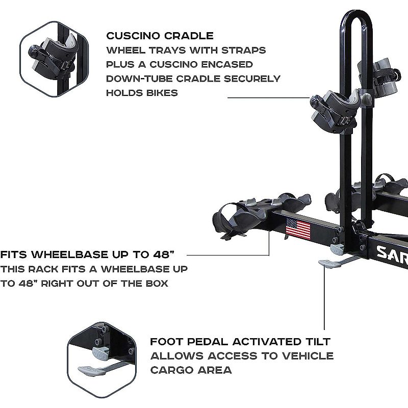 Saris Freedom Hitch Bike Rack， Bike Rack for Car and SUV's， 4-Bikes - Black