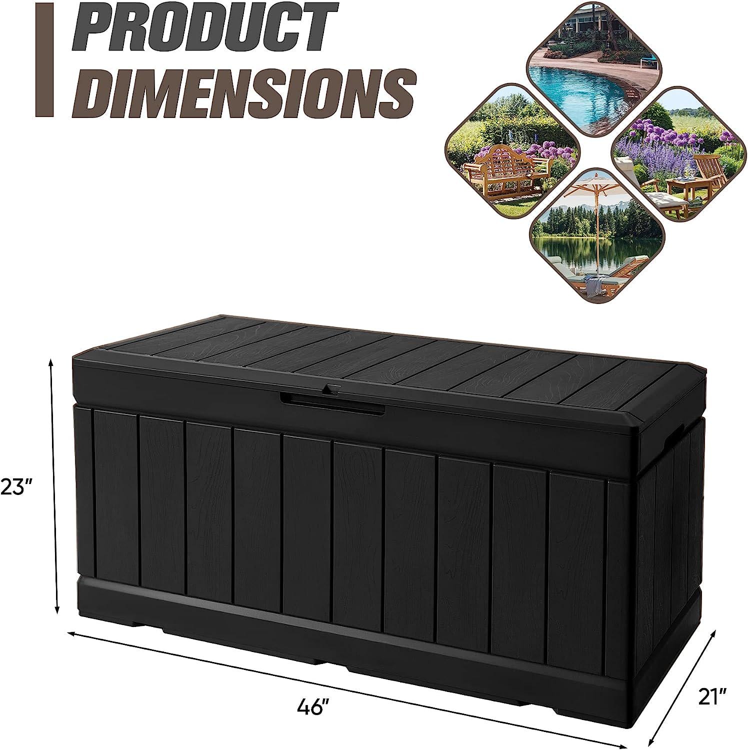 JUMMICO 88 Gallon Outdoor Deck Box Large Resin Storage Box for Patio Furniture Cushions, Toys, and Garden Tools (Black)