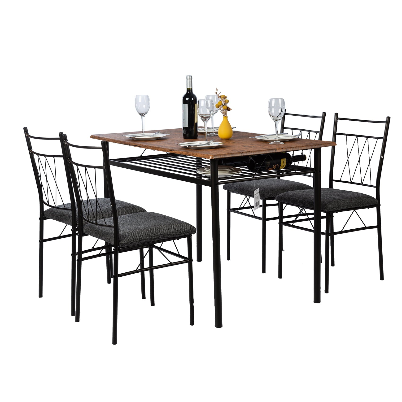 iKayaa 5 Pieces Dining Sets Modern Metal Frame Kitchen Table and Chairs Set for 4 Person Kitchen Furniture New Year Christmas Decorations