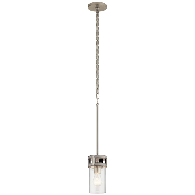 Kichler 82326 Stetton Anvil Iron and Distressed Antique Grey Rustic Clear Glass Cylinder Mini Pendant Light