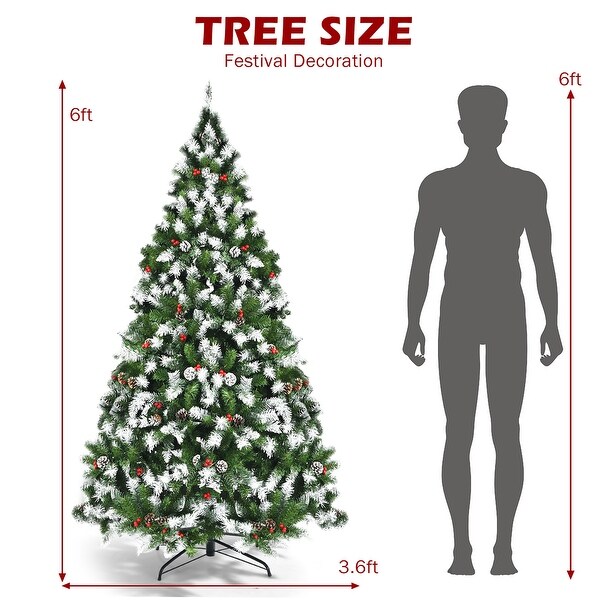 Costway 6ft/7.5ft/9ft Prelit Snowy Christmas Tree 818/1398/2058 Tips