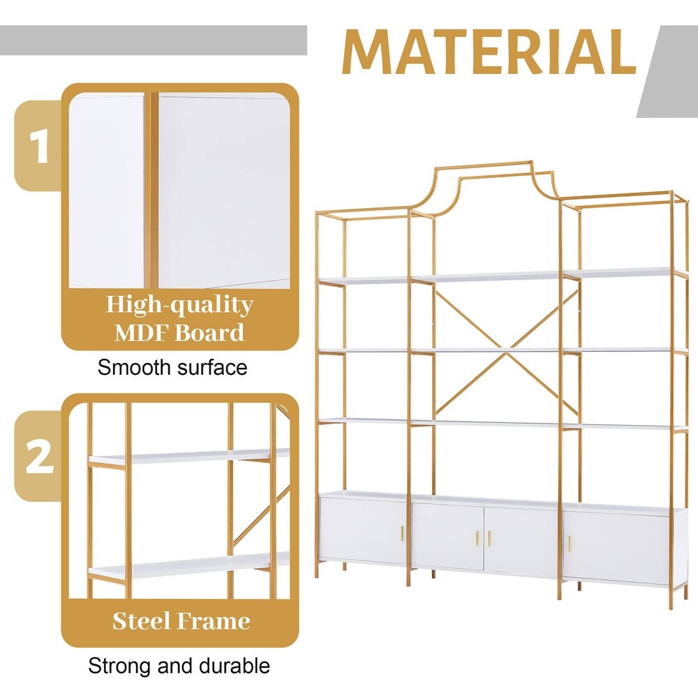 78 Inch 4 Tiers Home Office Bookcase Bookshelf  Storage Cabinet Display Shelf  X Bar Gold Frame