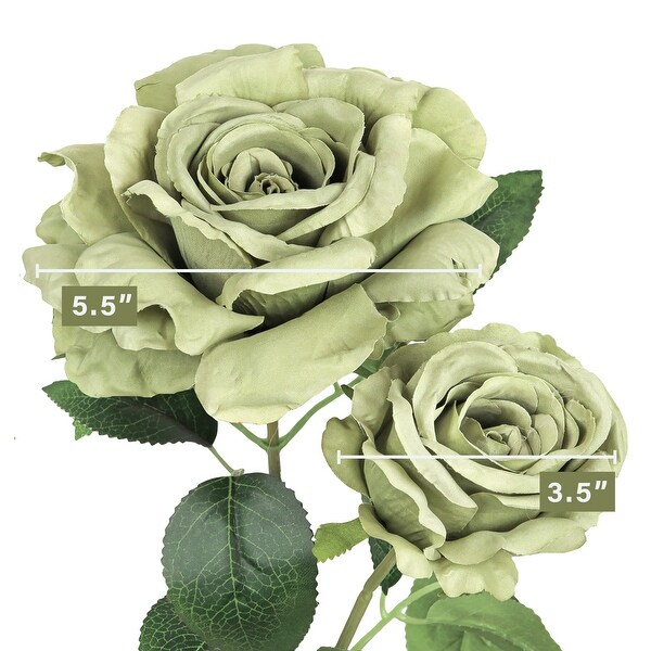 Set of 2 Sage Green Artificial Grand Rose Flower Stem Bush Bouquet 22in