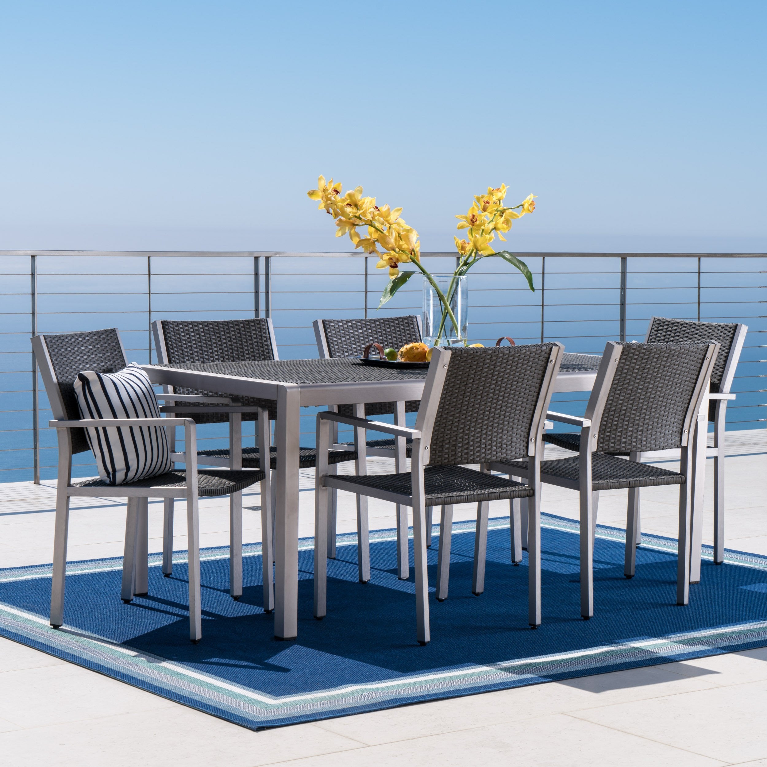 Coral Bay Outdoor 7Pc Aluminum Dining Set w/ Wicker Top