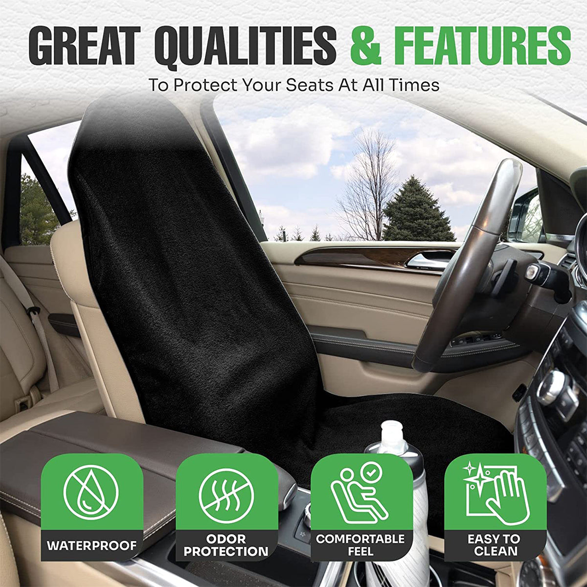 Welpettie Car Seat Towel Cover Waterproof Car Seat Towel Protector with Adjustable Elastic Strap 29.5 x 56