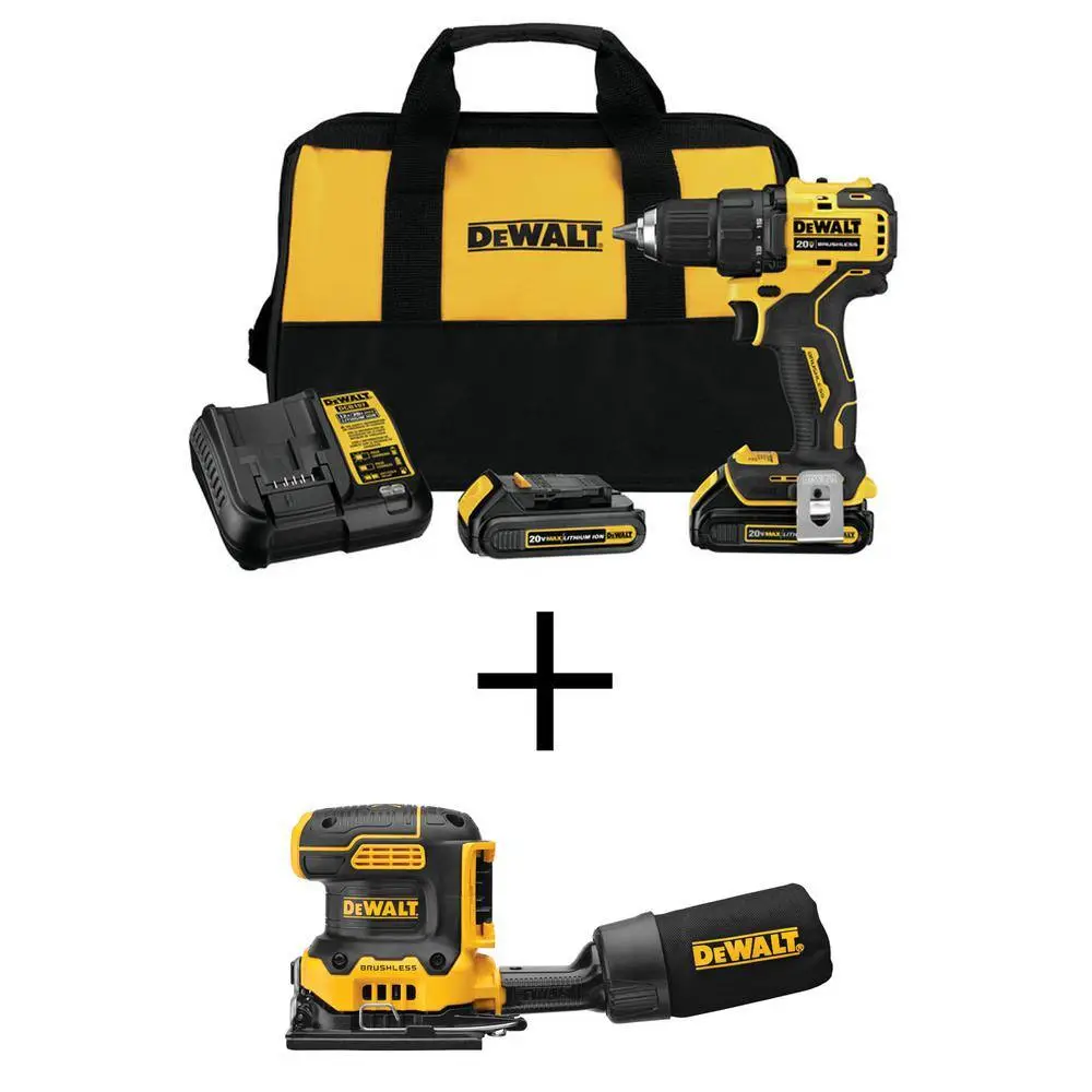 DEWALT ATOMIC 20V MAX Cordless Brushless Compact 12 in. DrillDriver Kit with 20V Brushless 14 Sheet Sander (Tool Only) DCD708C2WDCW200