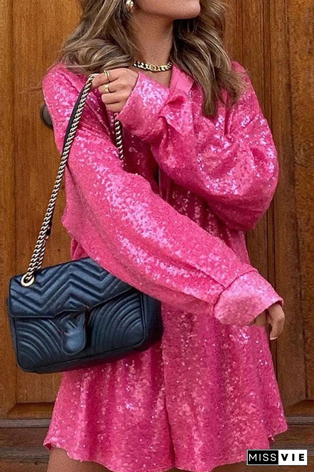 Sequin Oversized Button Shirt