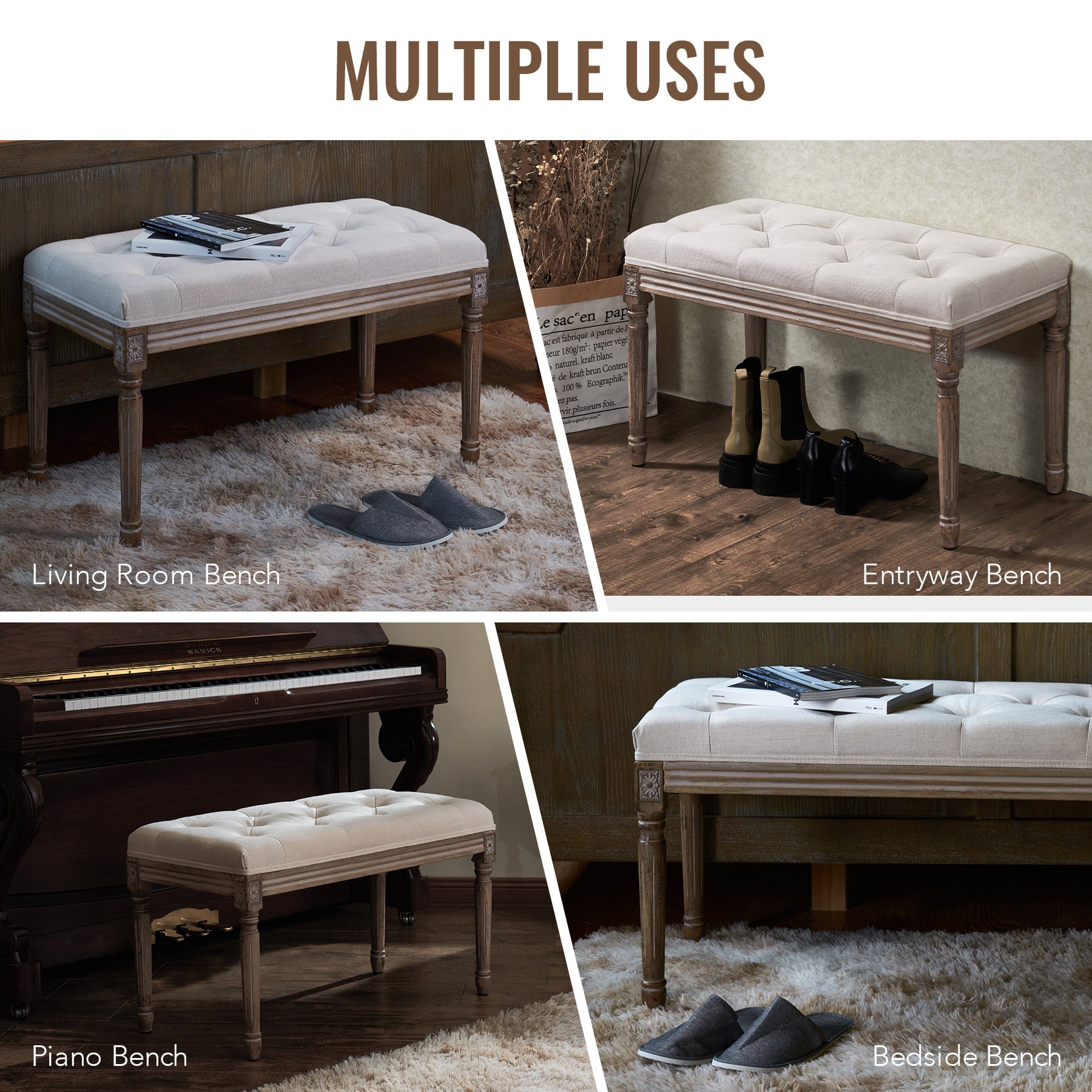 Upholstered Entryway Bench Shoe Bench Piano Bench for Living Room Bedroom More