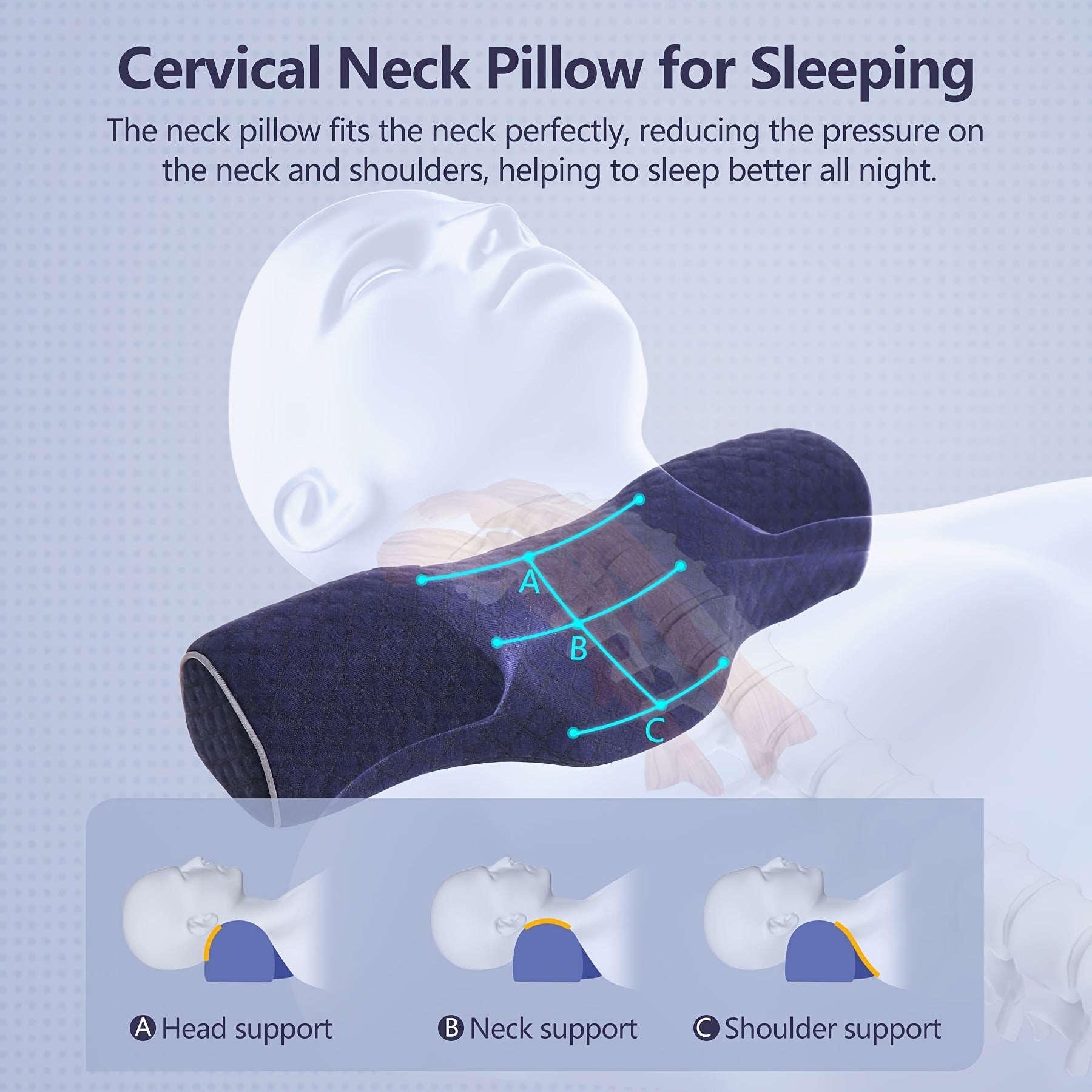 1pc Cervical Neck Pillow For Sleeping, Memory Foam Pillow Neck Bolster Pillow For Stiff Neck Pain Relief, Neck Support Pillow Cervical Pillows For Pain Relief Sleeping Bed Pillow