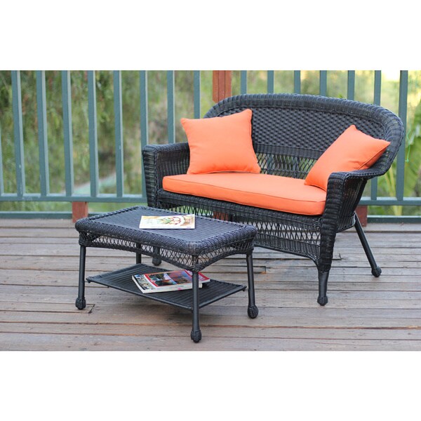 Black Wicker Loveseat and Coffee Table Set