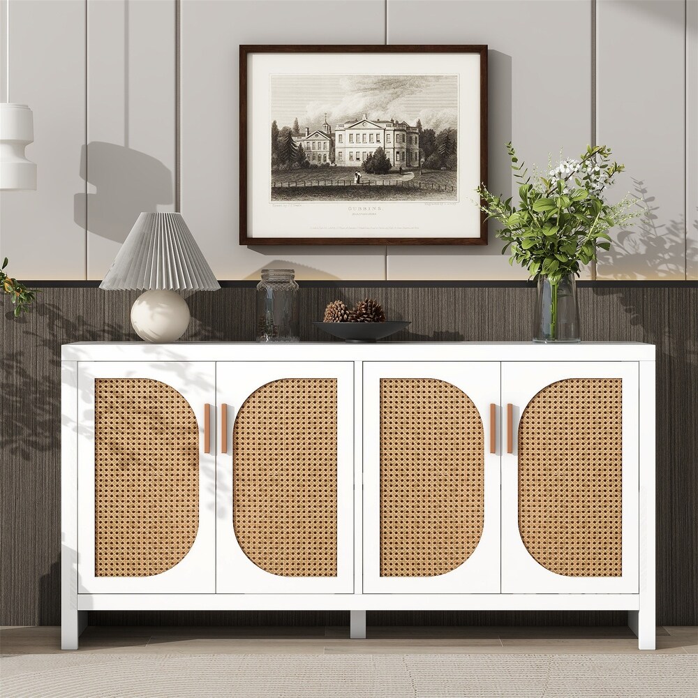 Storage Cabinet with Rattan Doors and Adjustable Shelves