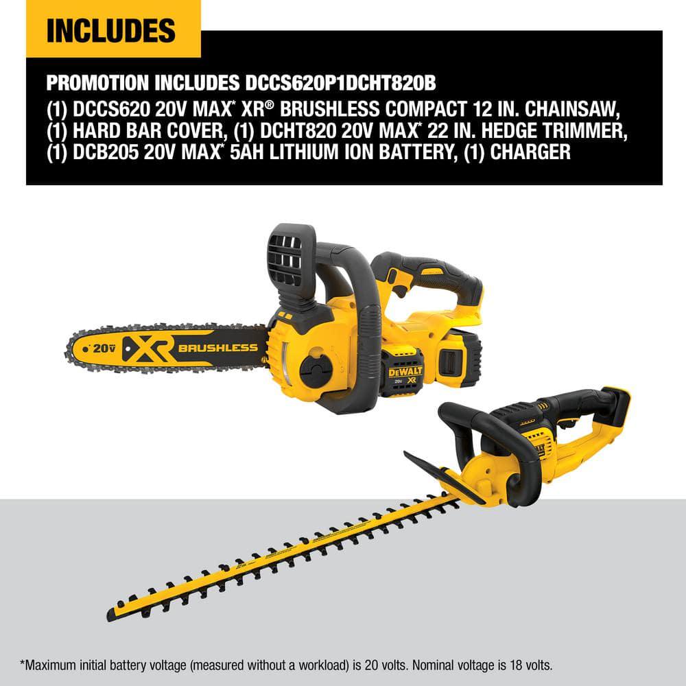 DEWALT 20V MAX 12 in Brushless Battery Powered Chainsaw Kit and Hedge Trimmer with