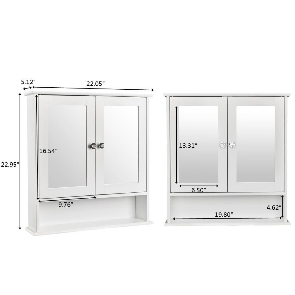 Ktaxon Bathroom Wall Cabinet Kitchen Medicine Cabinet Storage Cabinet with 2 Mirror Doors and Shelves, White Finish