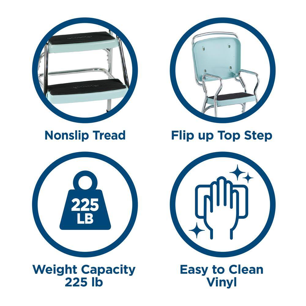 Cosco 2-Step 3 ft. Steel Retro Step Stool with 225 lb. Load Capacity in Teal 11140TEA1E