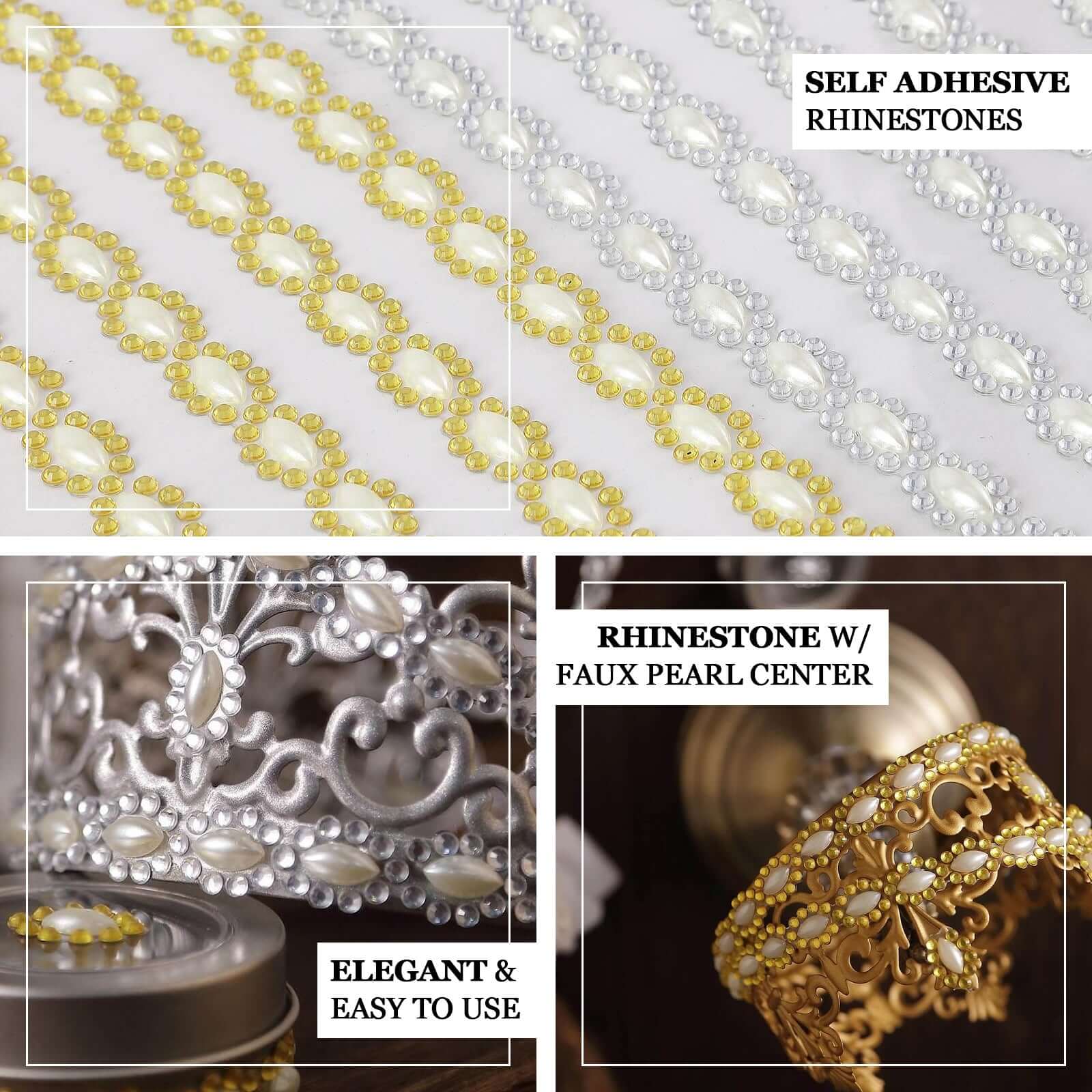 5 Strips Stick on Rhinestone Gems - Oval Self Adhesive Diamond Rhinestone Stickers - Silver