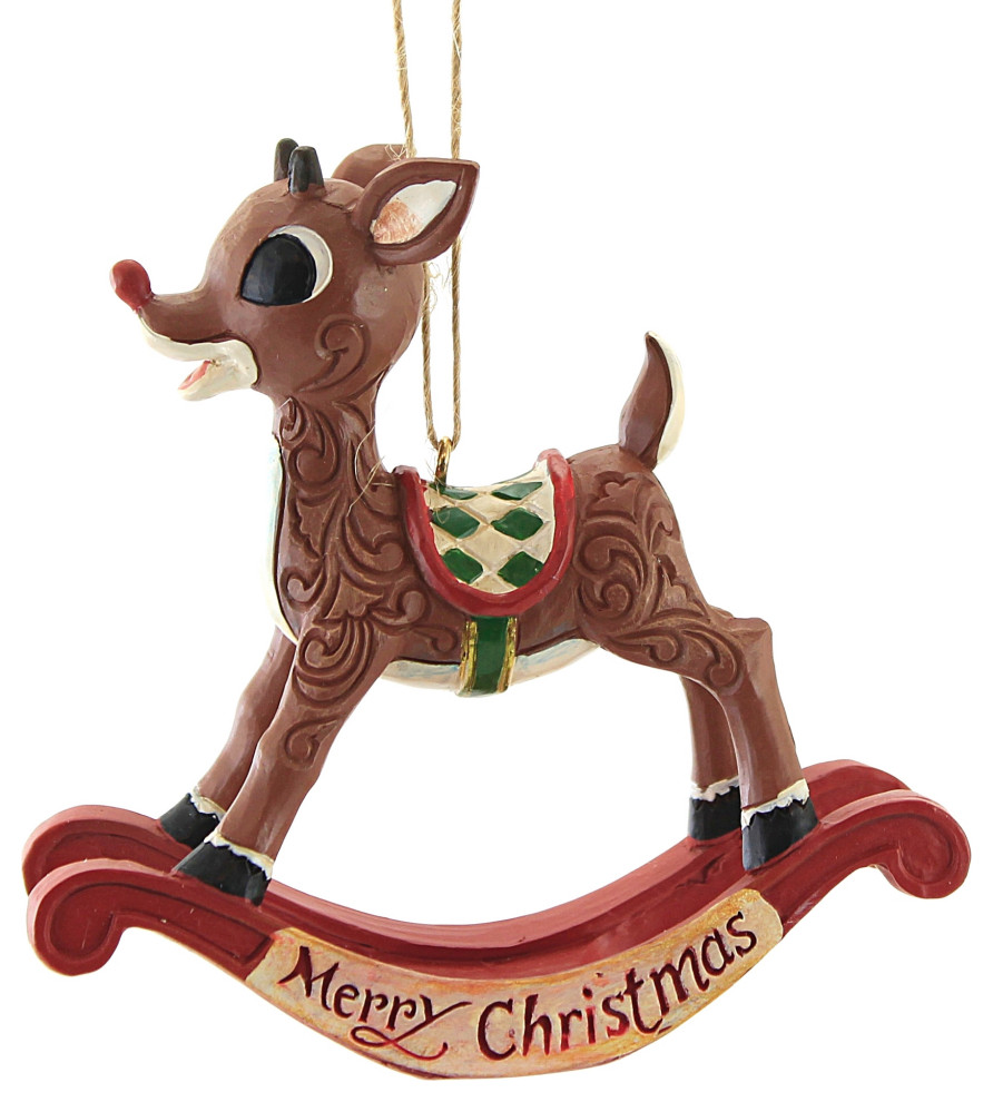 Jim Shore Rudolph As A Rocking Horse Polyresin Red Nosed Reindeer 6009114   Christmas Ornaments   by Story Book Kids Inc  Houzz