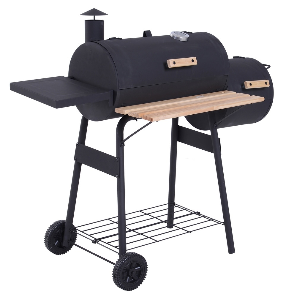 Outsunny Steel Portable Backyard Charcoal BBQ Grill and Offset Smoker   N/A