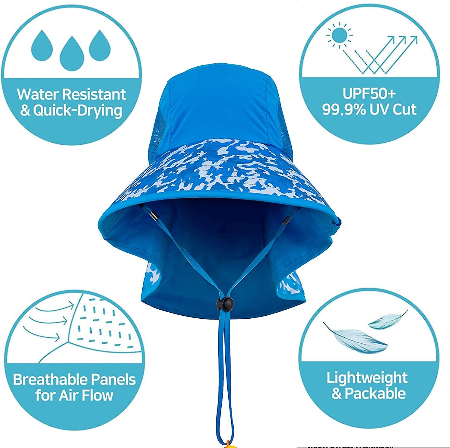 Kids Sun Hat Upf 50+ Boy Girl Protection Hat Wide Brim Beach Hats With Mesh And Adjustable Chin Strap