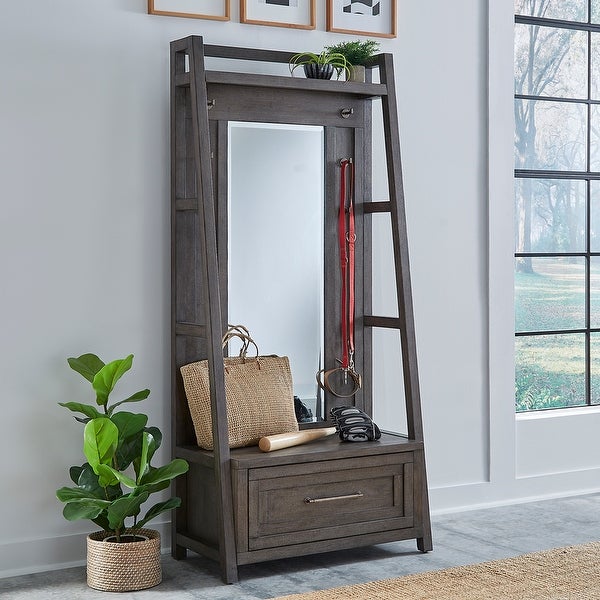 Modern Farmhouse Dusty Charcoal Distressed 2 Piece Hall Tree Set