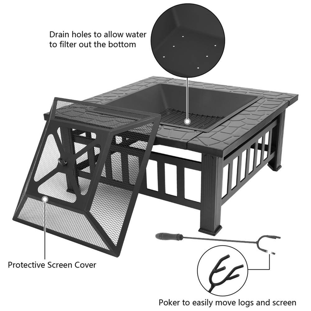 32 in. W x 17 in. H Outdoor Metal Portable Charcoal Black Fire Bowl with Accessories PF-52194990