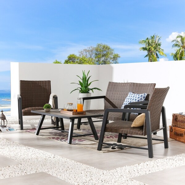 Patio Festival 4Piece Outdoor Rattan QuickDrying Conversation Set