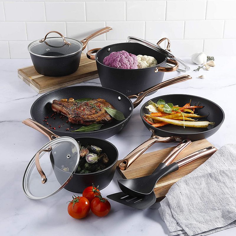 Oster Allsberg Non Stick Aluminum 10 Piece Cookware Set w/ Rose Gold Handles