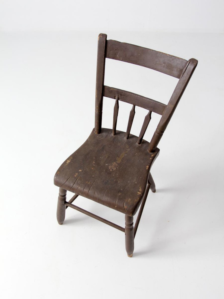 Consigned  Antique Plank Seat Farmhouse Chair   Traditional   Dining Chairs   by 86 Vintage  Houzz