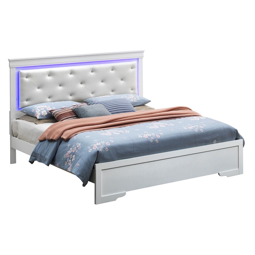 Lorana Button Tufted LED Faux Leather Bed