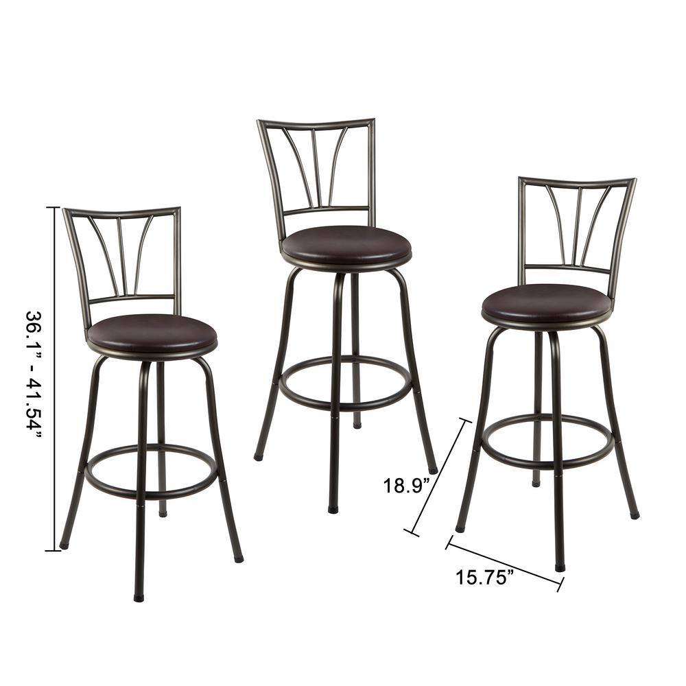 Silverwood Stetson 36 in. Dark Brown Cushioned Adjustable Height Swivel Bar Stool (Set of 3) CPFB1984B