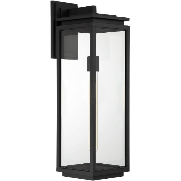 High Modern Outdoor Wall Light Fixture Mount Porch House Edison Bulb Matte Black Die Cast Metal Clear Glass Shade