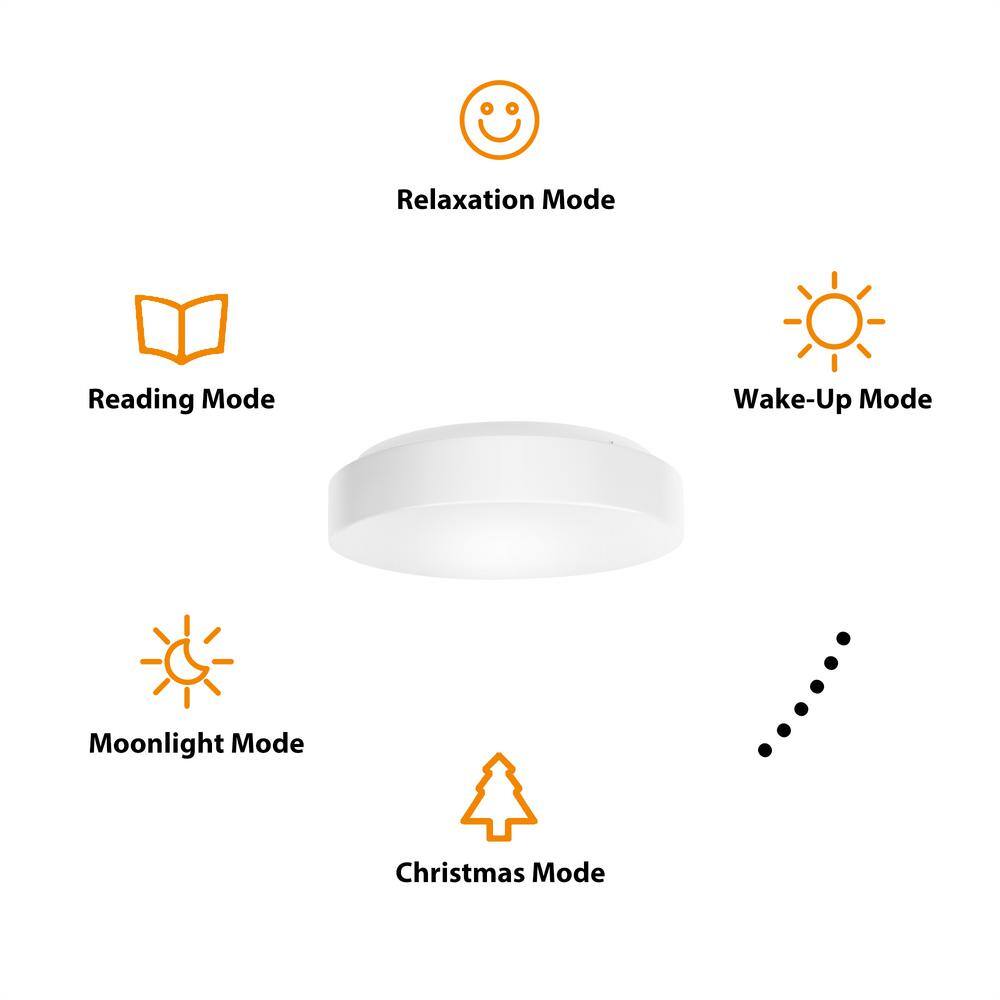 Commercial Electric 11 in. White Smart CCT and RGB Selectable LED Flush Mount Puff Powered by Hubspace CD44bRGBW11W