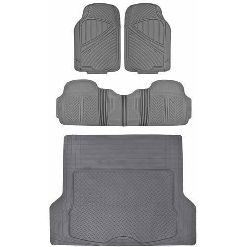 Motor Trend Heavu Duty Floor Mats for Car SUV Truck with Cargo Trunk Mat， 100 Percent Odorless， Clean Rubber， Black Beige Gray