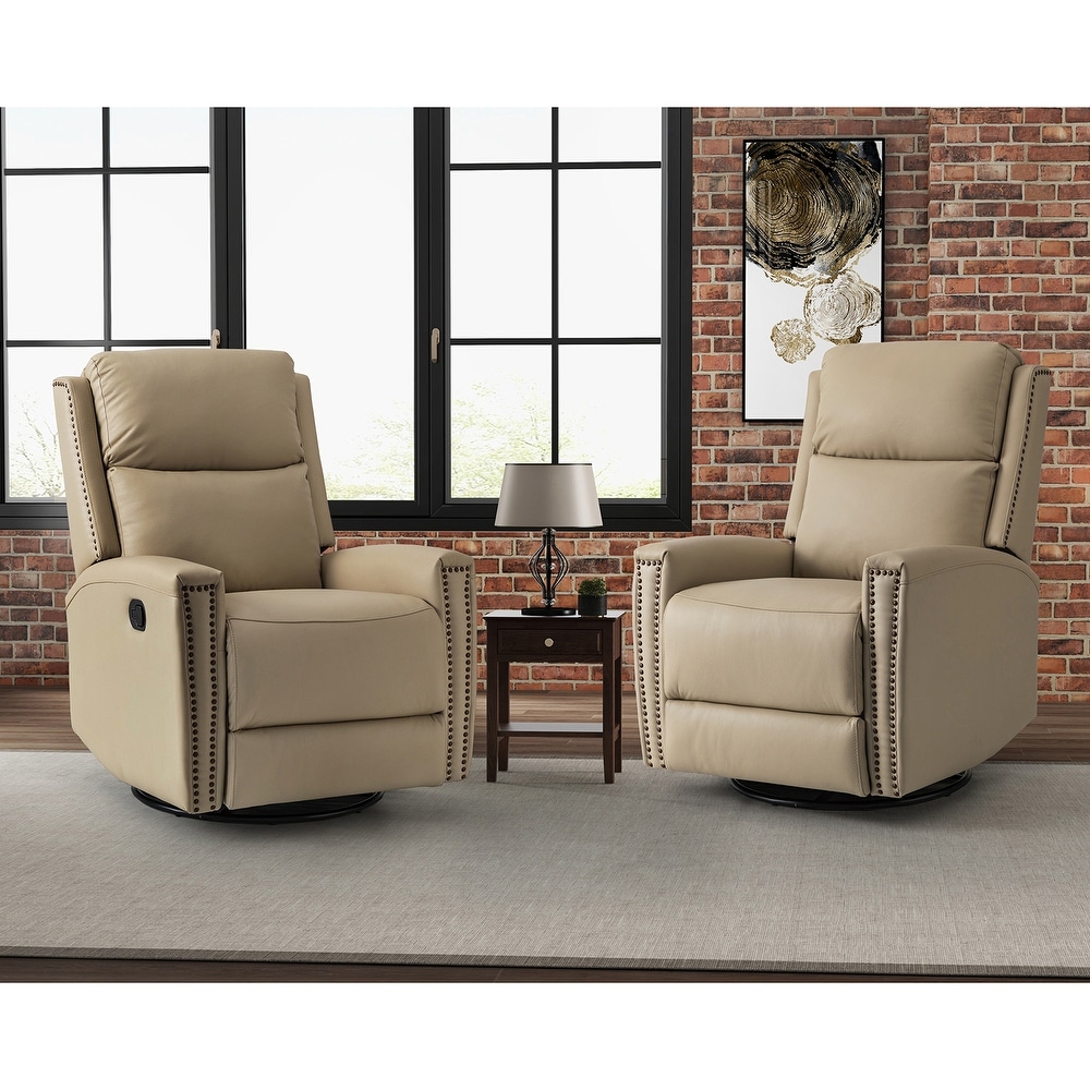 Fiacro 30.31''Wide Modern Genuine Leather Wingback Swivel Rocker Recliner With Tufted Back(Set of 2)