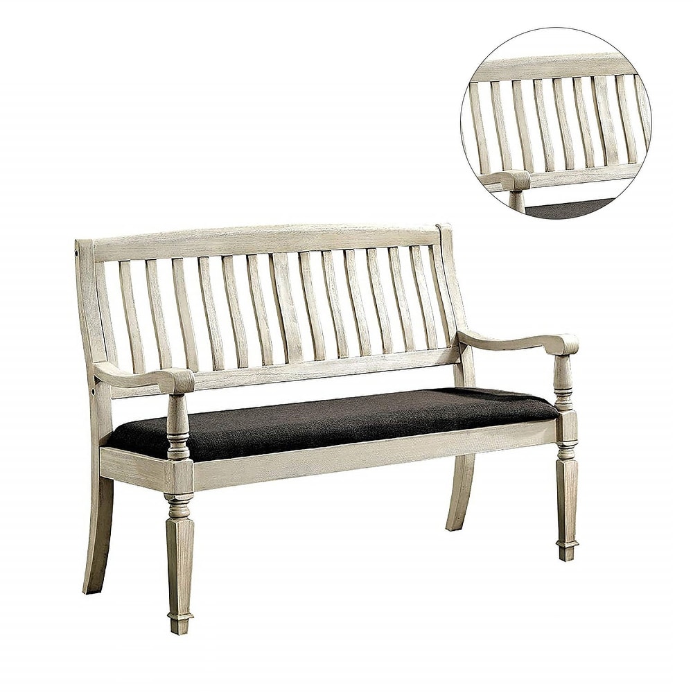 Padded Fabric Seat Bench in Antique White and Gray