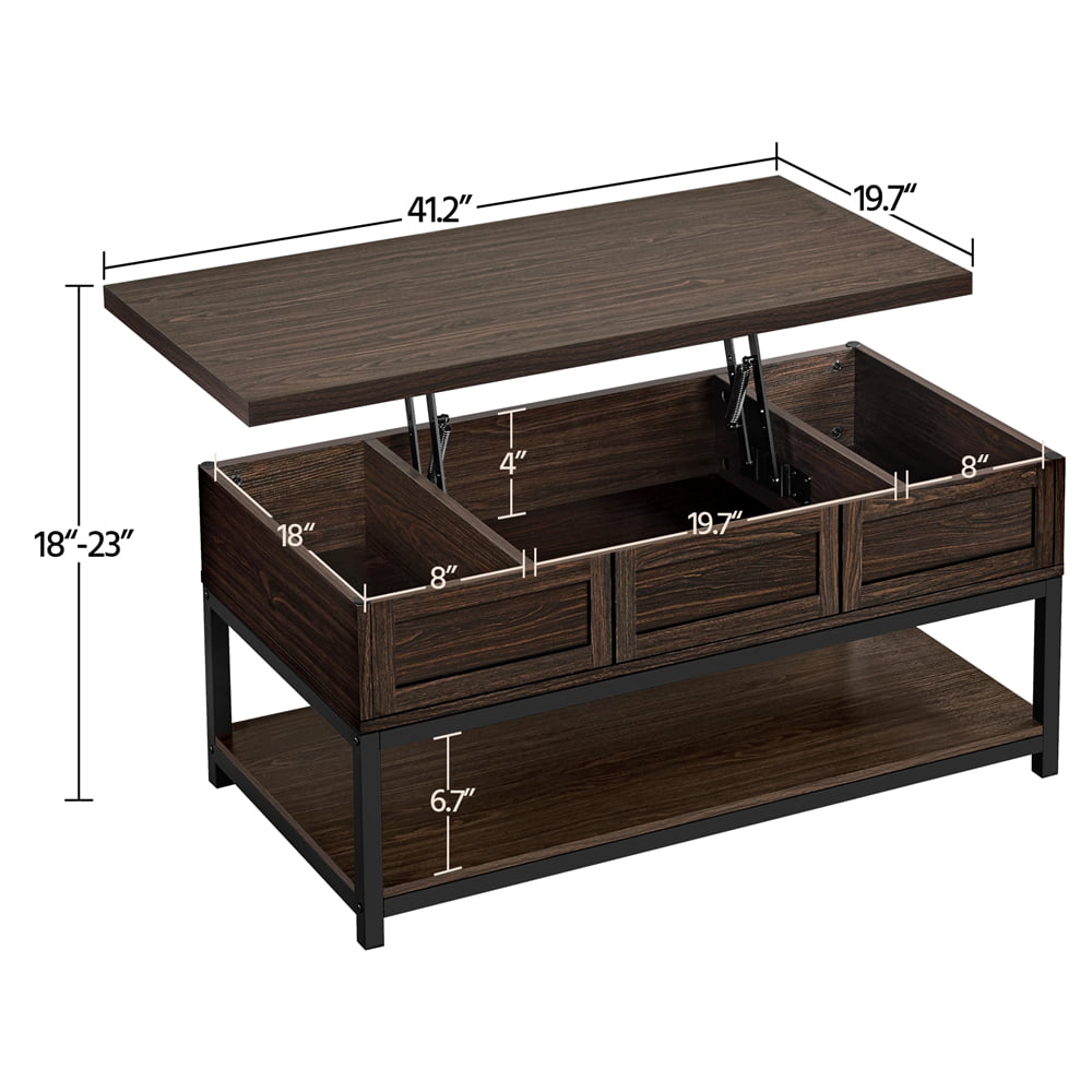 Alden Design Wooden Lift Top Coffee Table with Storage Shelf, Espresso