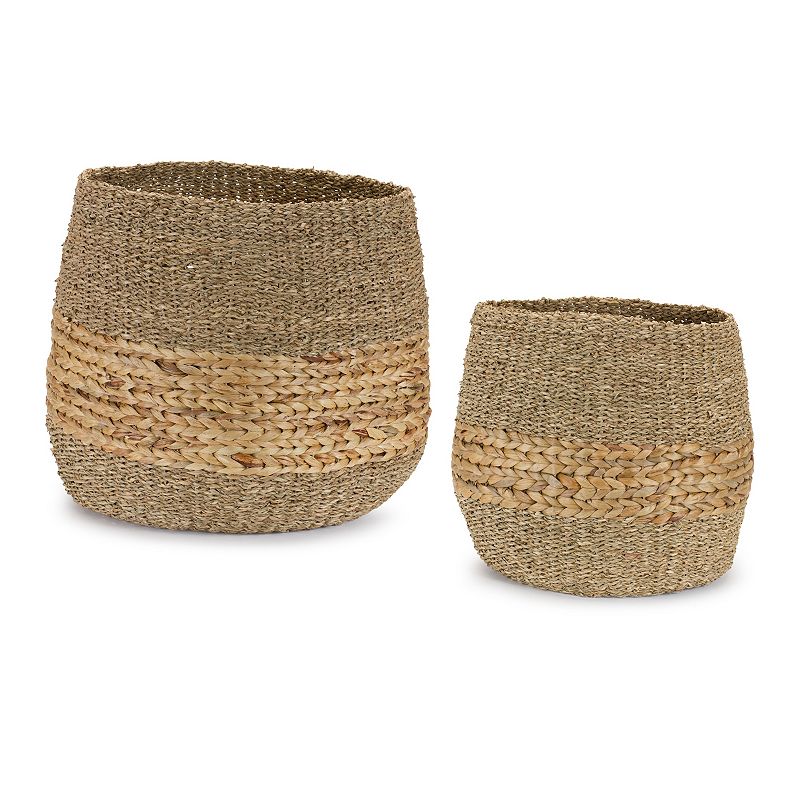 Woven Seagrass Basket With Wicker Accent (Set Of 2)