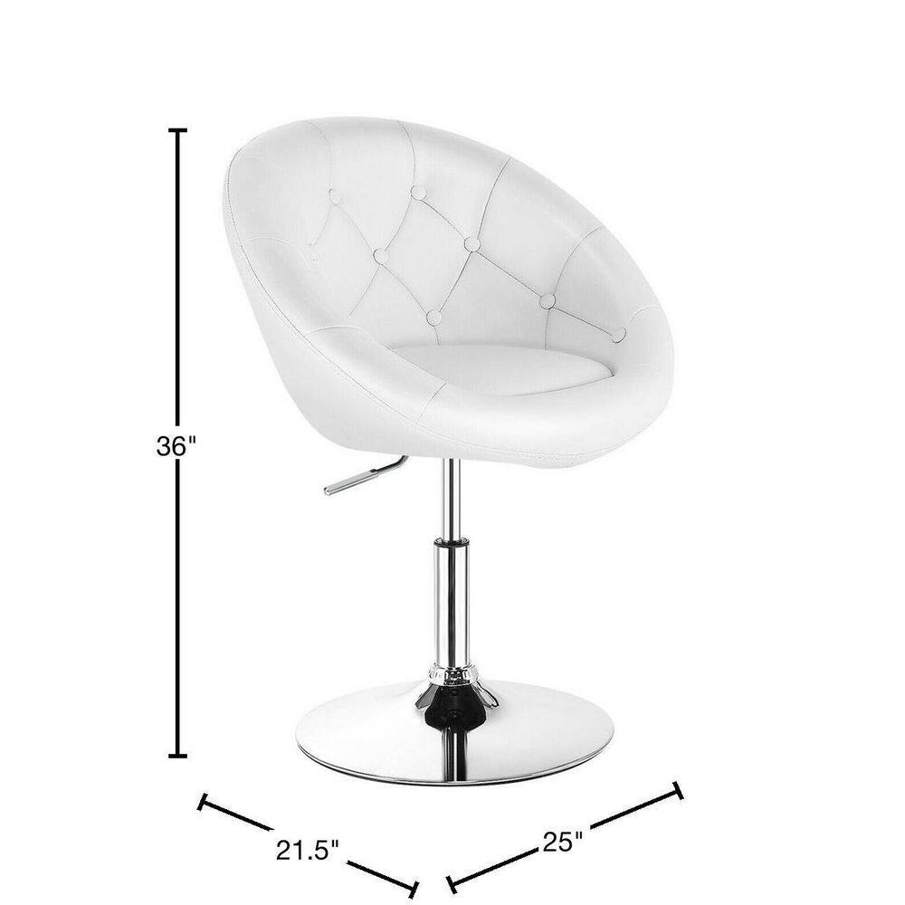 Gymax 36 in. Swivel Bar Stools Low Back Metal Height Adjustable Round Tufted Back Bar Chairs White (Set of 2) GYM05620