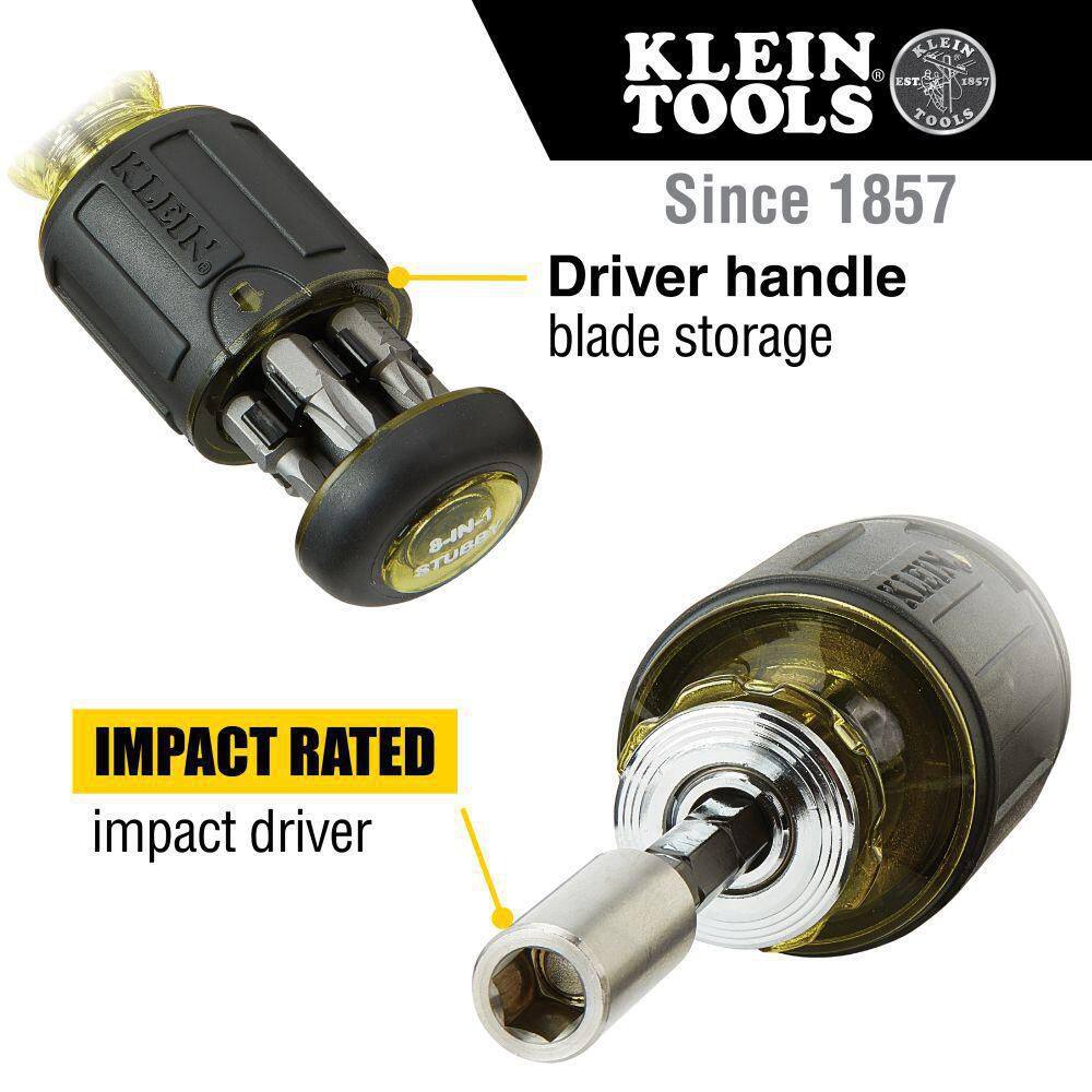 Klein Tools 8-in-1 Multi-Bit Adjustable Length Stubby Screwdriver 32308