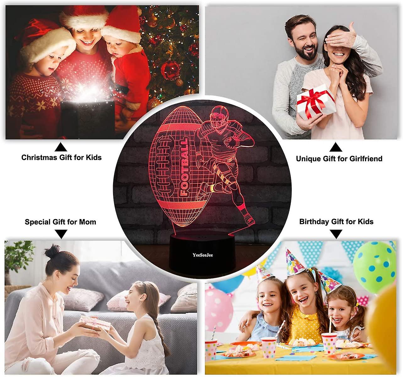 Football Gifts For Men 3d Illusion Lamp With 7 Colors Timer Remote Birthday Gifts For Boys Age 6 7 8 9 10 Year Old Boys Gifts (fotb 7cb)