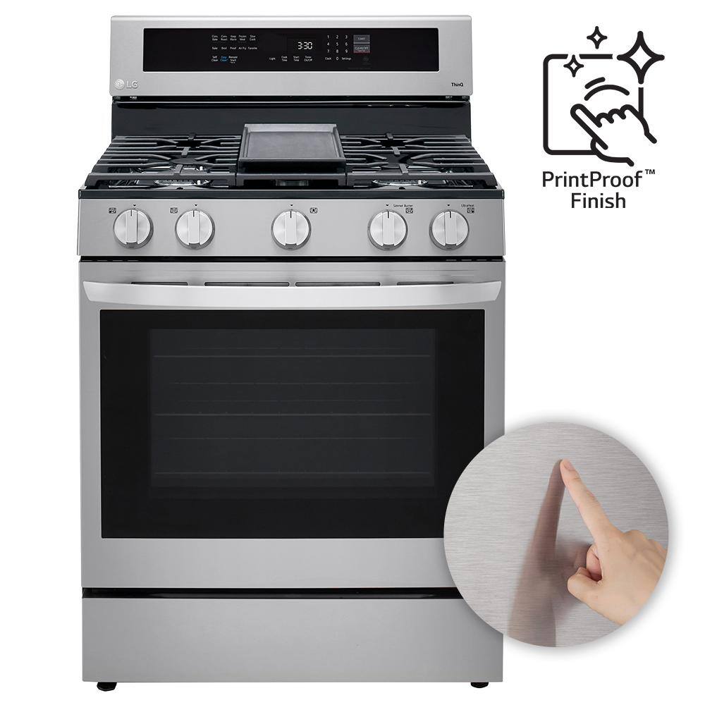 LG 5.8 cu. ft. Smart Wi-Fi Enabled True Convection InstaView Gas Range Oven with Air Fry in Printproof Stainless Steel LRGL5825F