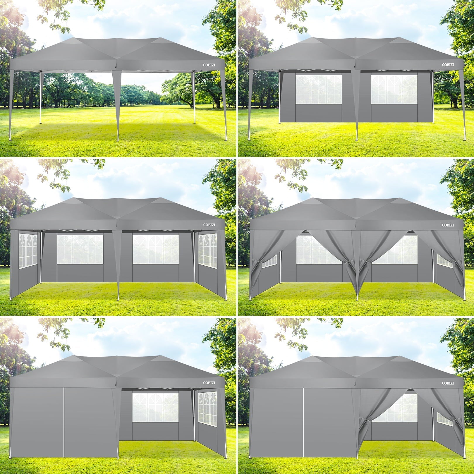 10' x 20' EZ Pop Up Canopy Tent Party Tent Outdoor Event Instant Tent Gazebo with 6 Removable Sidewalls and Carry Bag, Gray