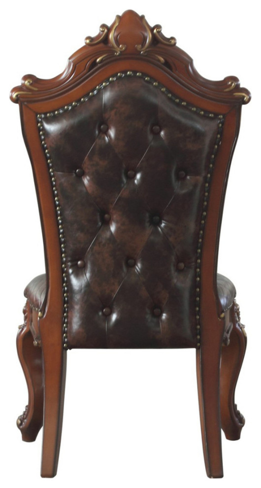 Leatherette Padded Side Chair With Button Tufted Back Set Of 2 Brown  Saltoro   Victorian   Dining Chairs   by Dot  ampBo  Houzz