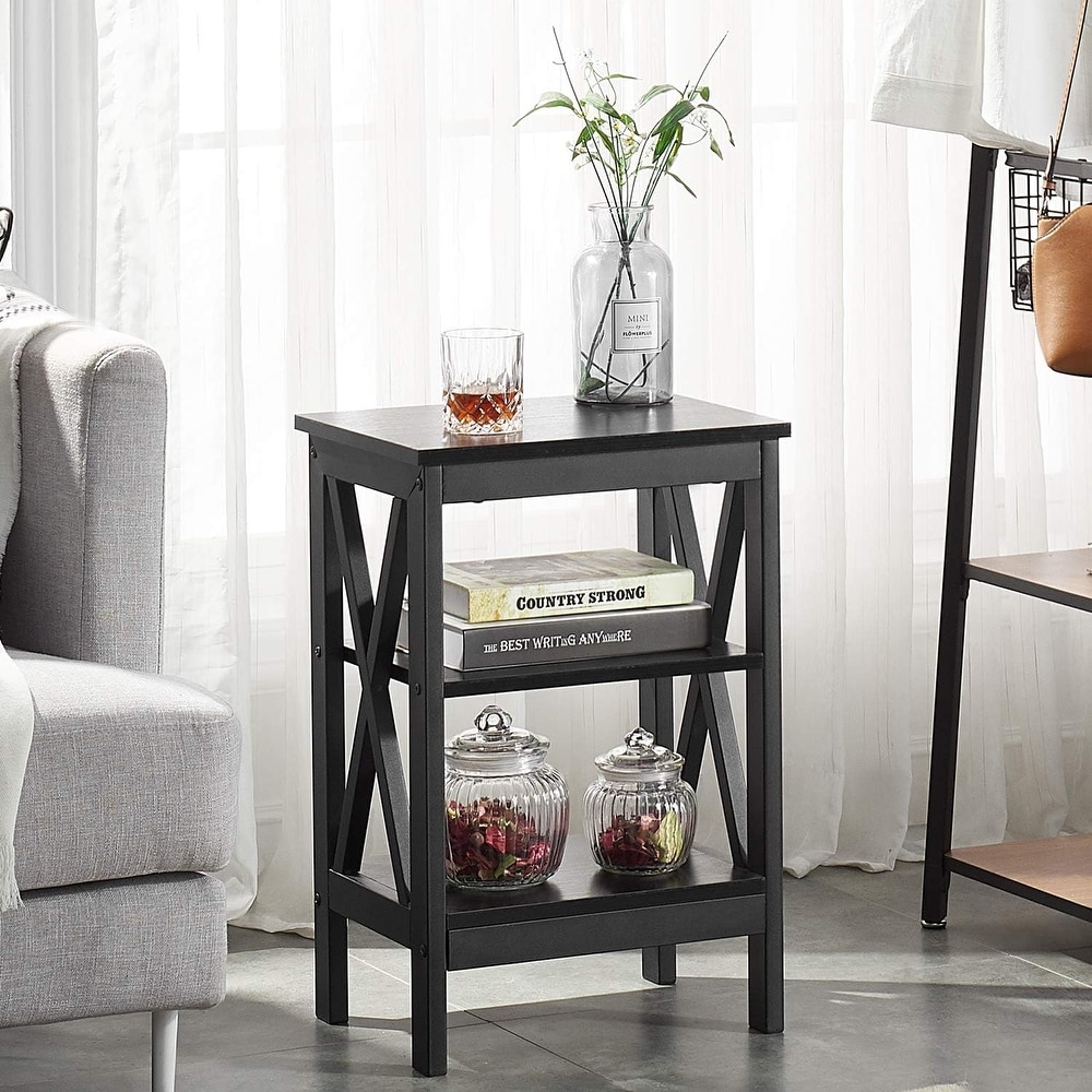 Modern End Table with 3 Tier Open Storage Shelves