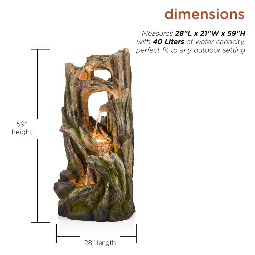 Alpine Corporation 59 in. Tall Indoor/Outdoor 5-Tier Waterfall Tree Stump Fountain with LED Lights WIN1520